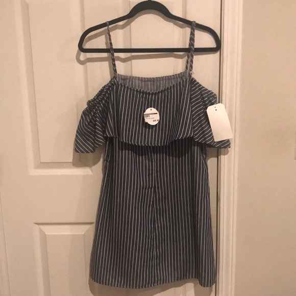 Denim striped off the shoulder dress - Picture 3 of 3